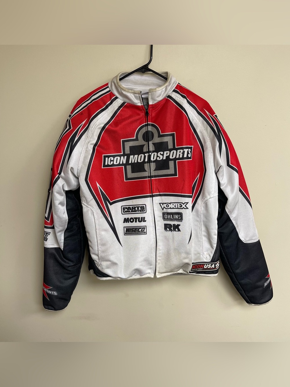 Icon Motorsports Hooligan Padded Riding Jacket Red White And Black Size L